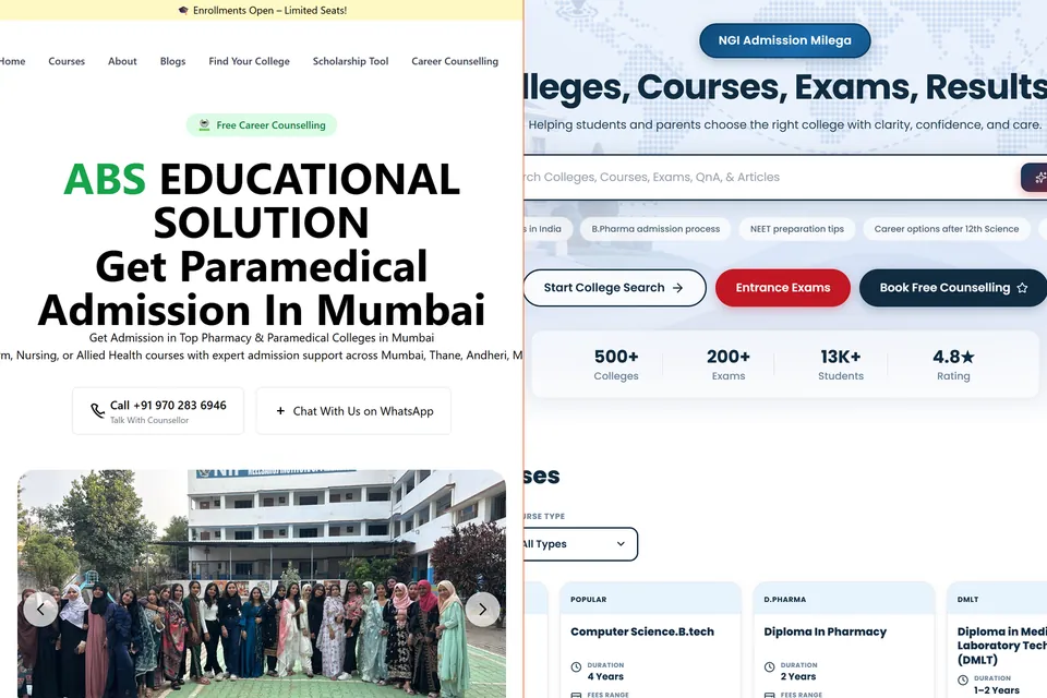 ABS & NGI Admission Milega websites screenshot